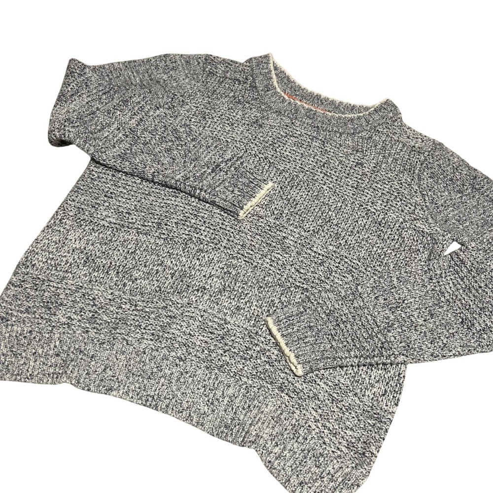 Faherty Sweater Women Large Blue White Marled Knit Cotton Crewneck Pullover